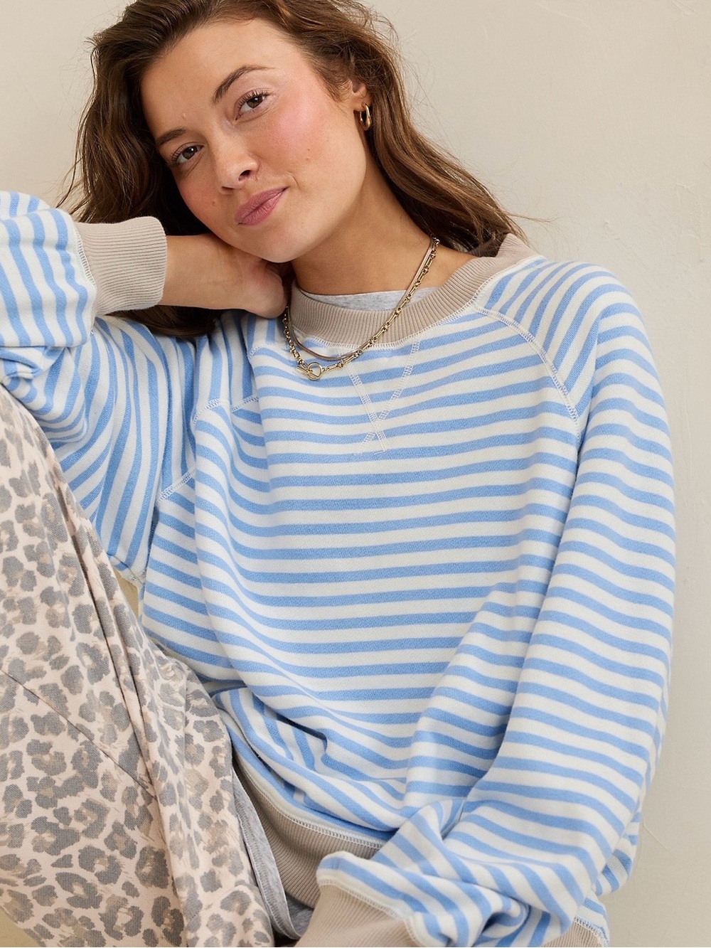 aerie Striped Crewneck Sweatshirt in Horizon Sky color